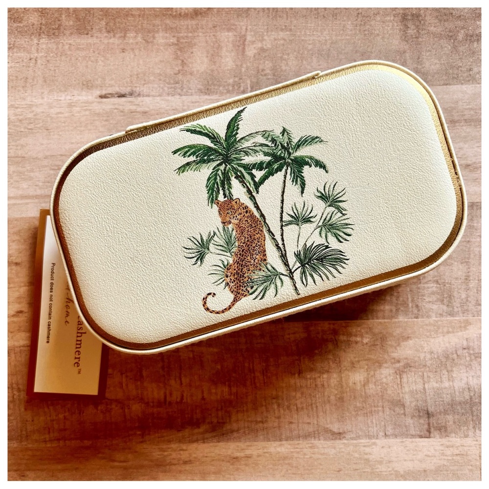 Cupcakes and Cashmere Vegan Leather Leopard Tropical Travel Jewelry Case